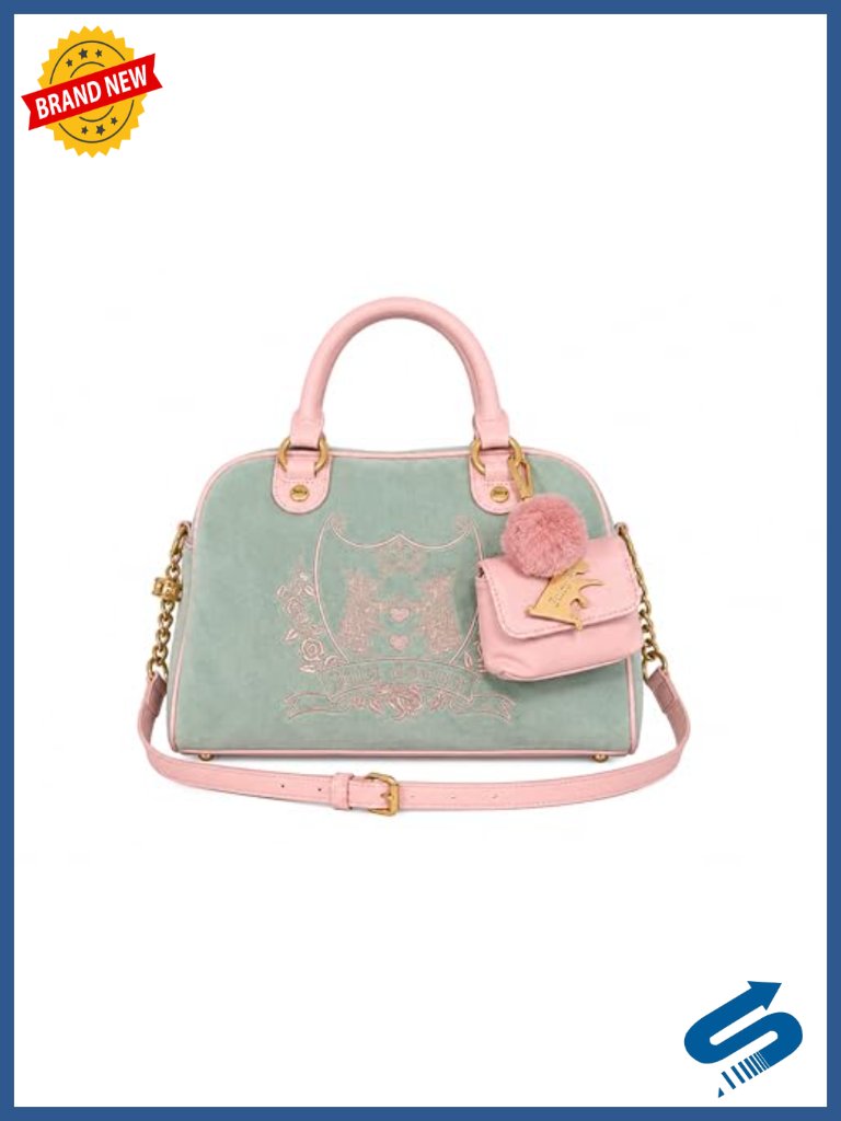Velvet Satchel Handbag With Crossbody Strap And Coin Purse Charm